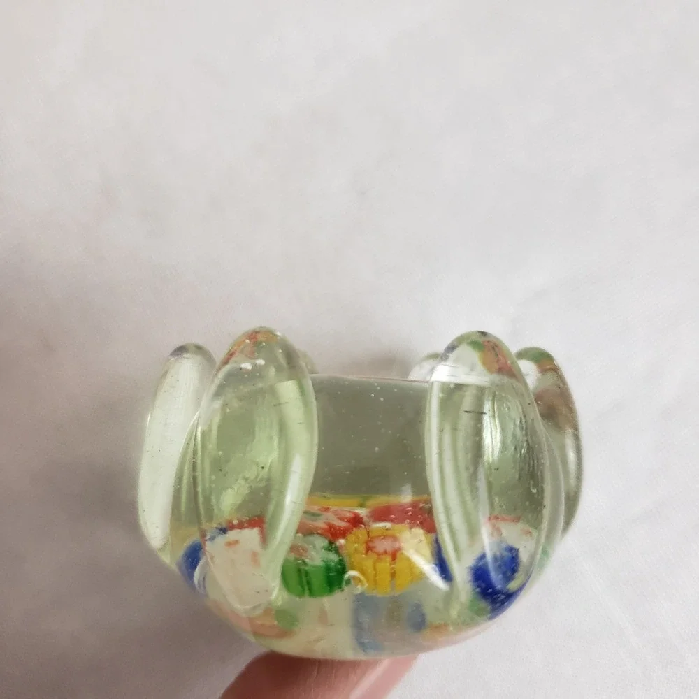 VTG Hand Blown Glass Paperweight Flower‎ Millefiori Pen Rest Chopstick Holder